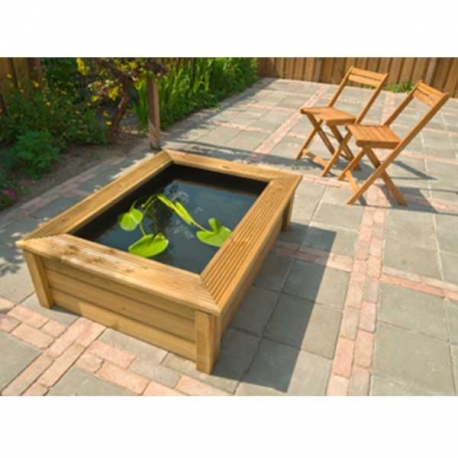 UBBINK Kit Quadra Wood 1, Bassin préformé + cadre en bois + pompe à eau - 225 litres