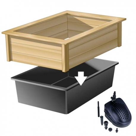 UBBINK Kit Quadra Wood 1, Bassin préformé + cadre en bois + pompe à eau - 225 litres