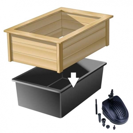 UBBINK Kit Quadra Wood 2, Bassin préformé + cadre en bois + pompe à eau - 475 litres Aqua Store