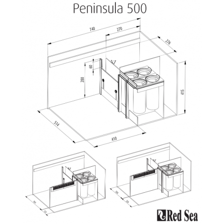 RED SEA REEFER Peninsula P500 + Meuble noir + Eclairage ReefLED. RED SEA Salt 22 Kilos OFFERT