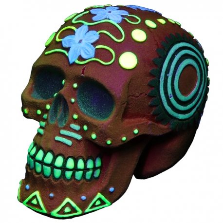 AQUA DELLA Dia De los Muertos - Crâne Multicolore - Décoration pour aquarium - 11,8 x 7,8 x 9 cm